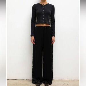 LESET Black Satin Wide Leg Barb Trouser. Size Small. Like New